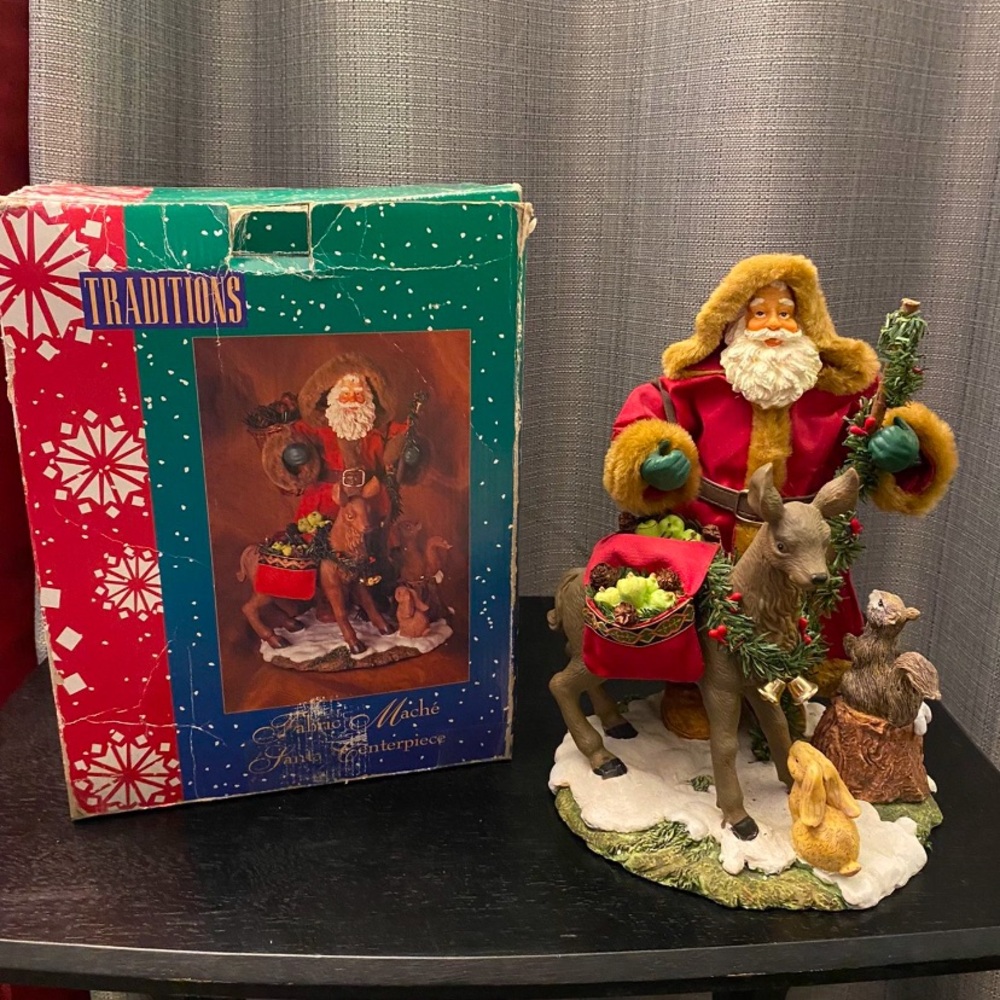 Traditions Fabric Mache Santa Centerpiece w/ Reindeer